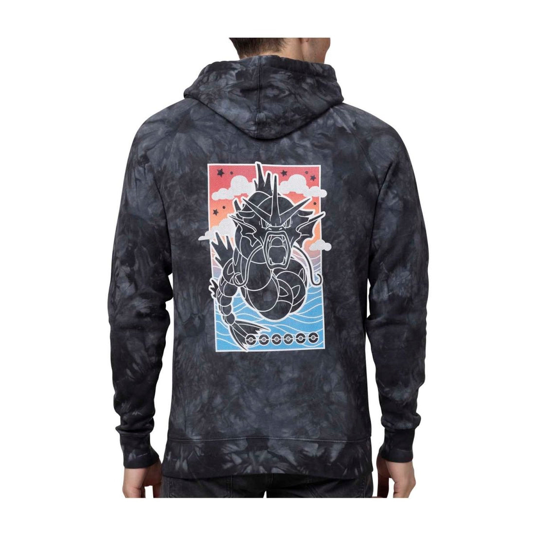 Gyarados Pokémon Take Flight Black & Gray Tie-Dye Pullover Hoodie - Adult