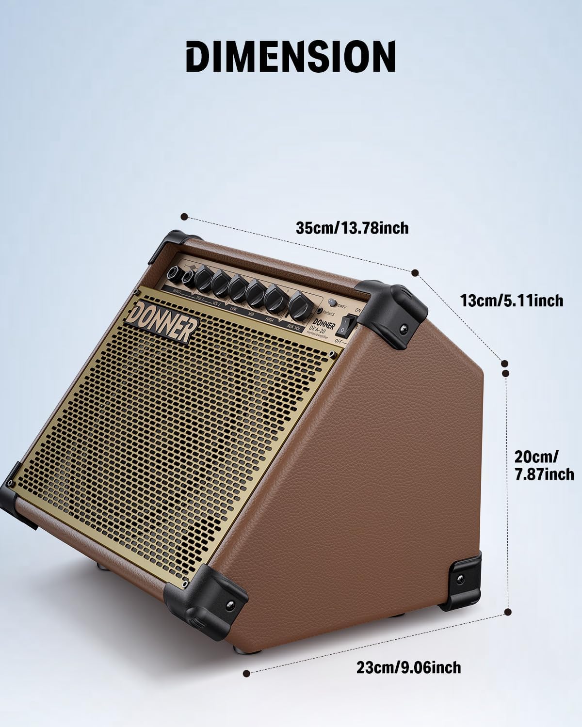 Donner DKA-20 Keyboard Amplifier 20 Watt Keyboard AMP with Aux in and Two Channels, Bass Guitar Amp, Piano Amplifier, Electronic Drum Speaker Support for Microphone Input
