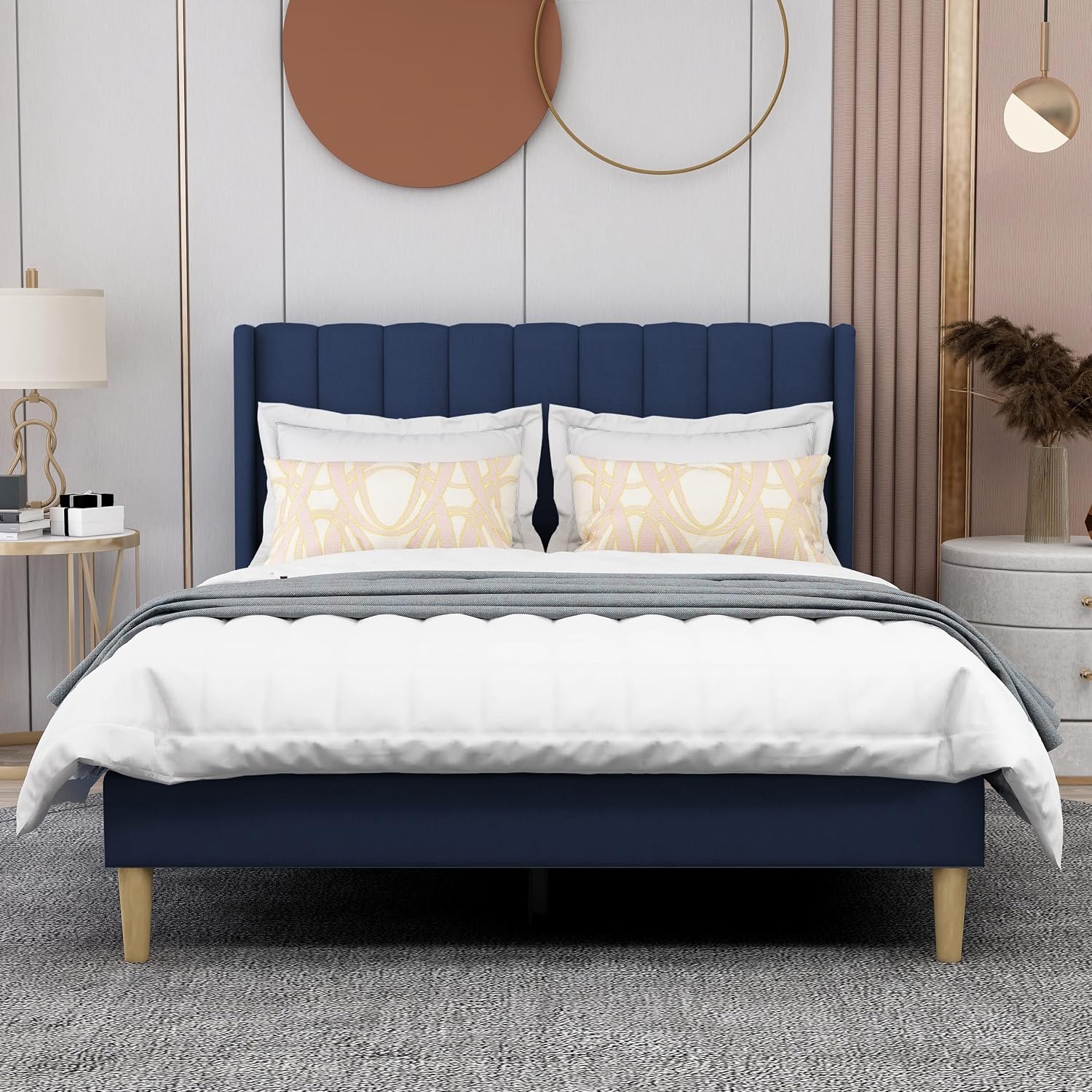 Upholstered Platform Bed Frame Twin Size with Headboard and Footboard/No Box Spring Needed/Easy Assembly,BLUE Linen