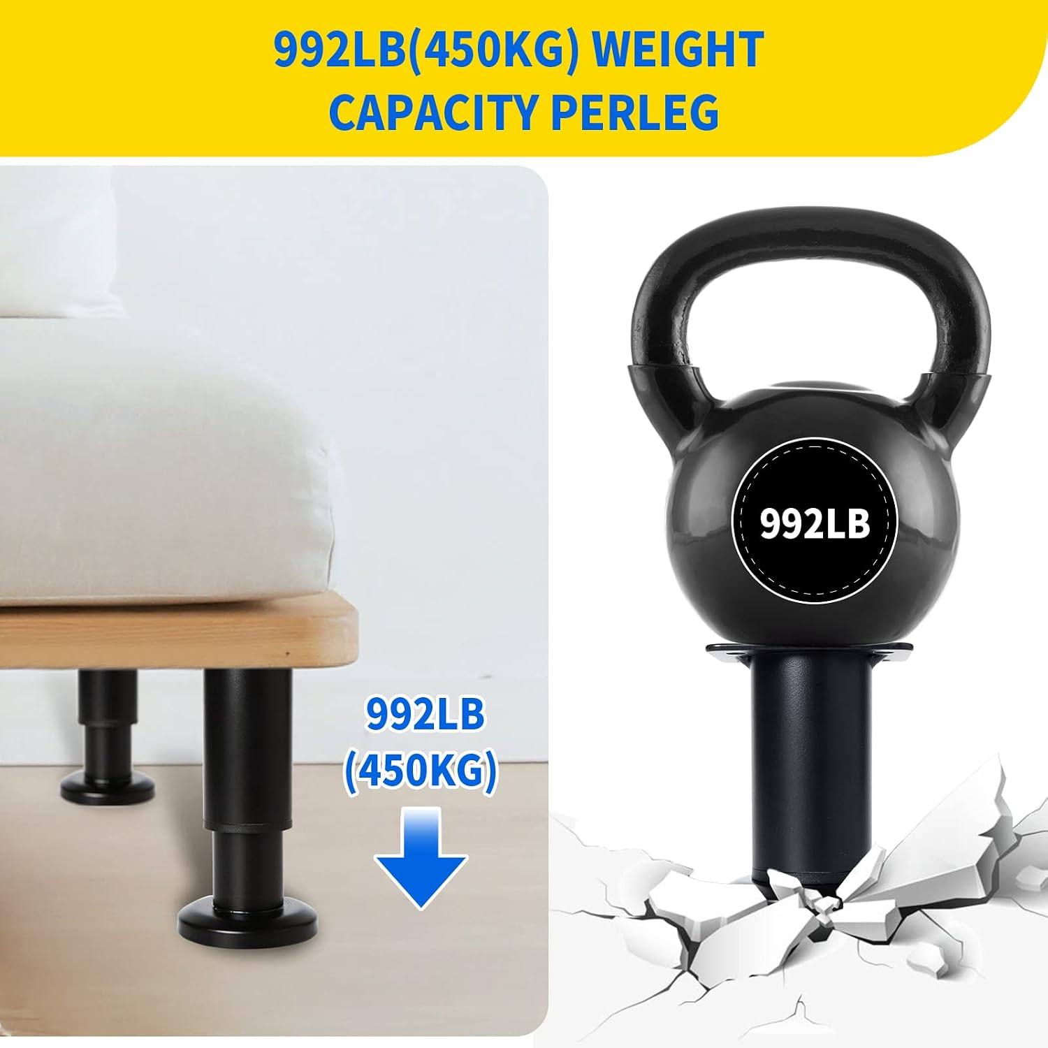 4 PCS Adjustable Height Bed Support Legs [with 18PCS Screws] for Bed Frame/Bed Center Slat, Olldag Heavy Duty Furniture Replacement Legs 7.08-12.2 inch for Sofa/Cabinet/Couch/Dresser/Table (Black)