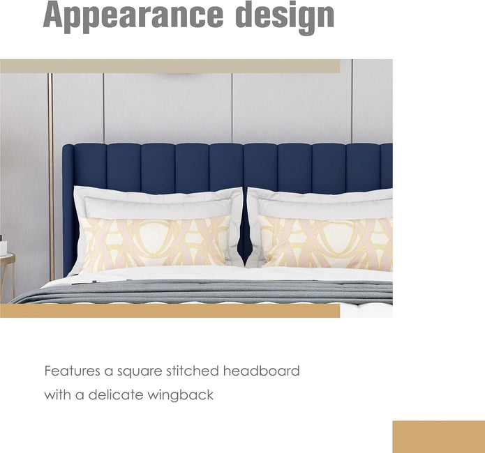 Upholstered Platform Bed Frame Twin Size with Headboard and Footboard/No Box Spring Needed/Easy Assembly,BLUE Linen