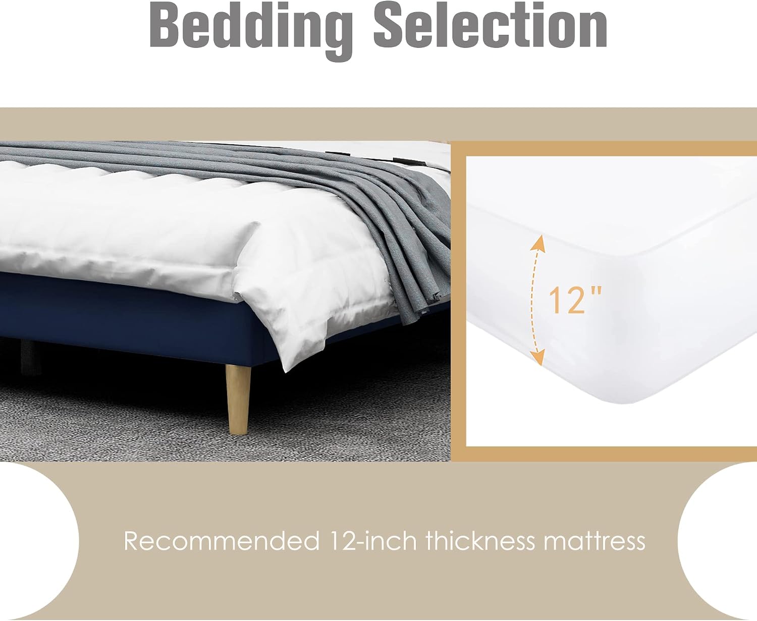 Upholstered Platform Bed Frame Twin Size with Headboard and Footboard/No Box Spring Needed/Easy Assembly,BLUE Linen