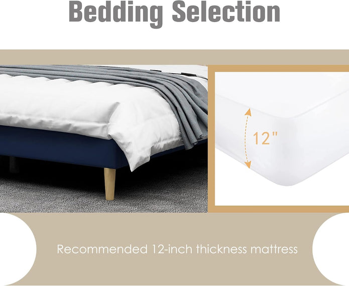 Upholstered Platform Bed Frame Twin Size with Headboard and Footboard/No Box Spring Needed/Easy Assembly,BLUE Linen