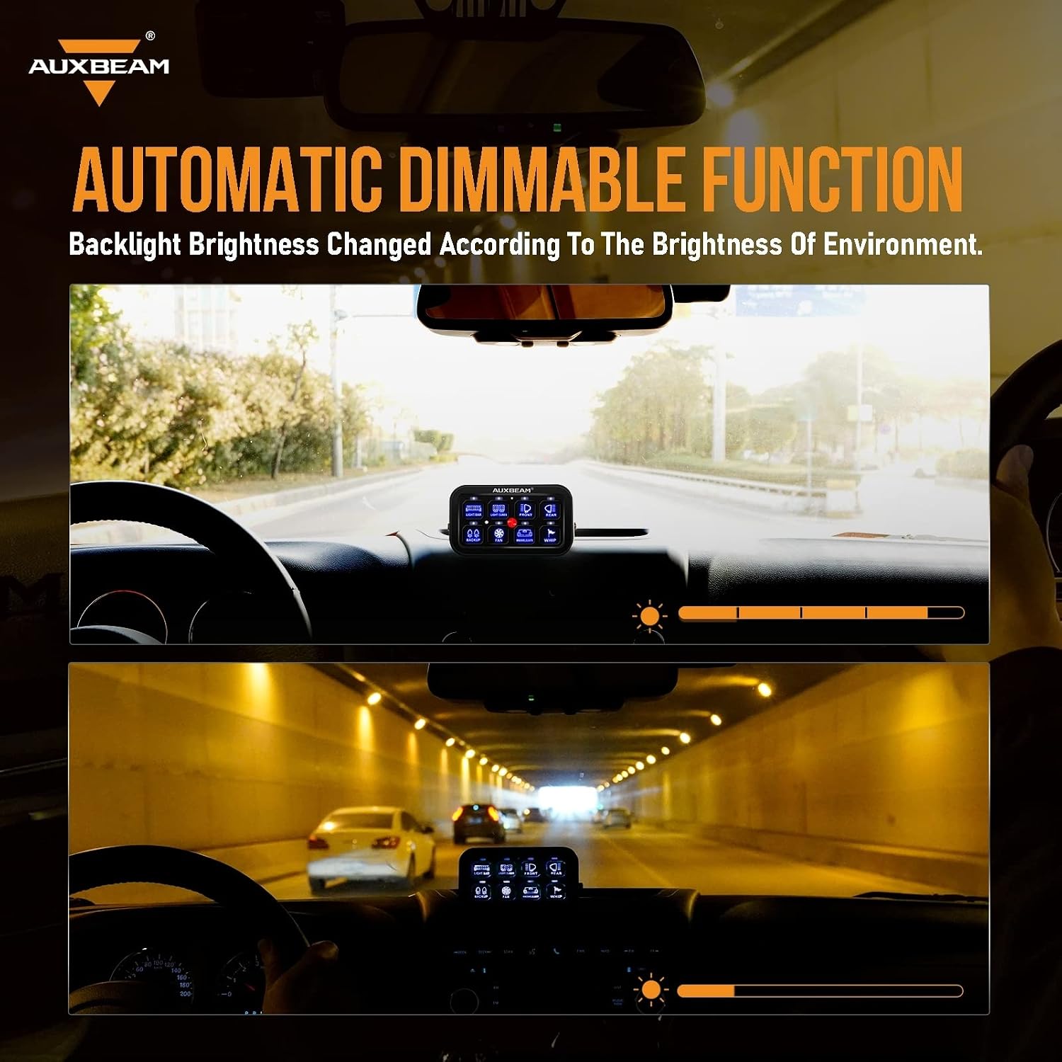 Auxbeam 8 Gang Switch Panel BA80 Automatic Dimmable LED Touch Control Panel Box Electronic Relay System Car Touch Switch Box Universal for Truck ATV UTV Boat Marine SUV Caravan