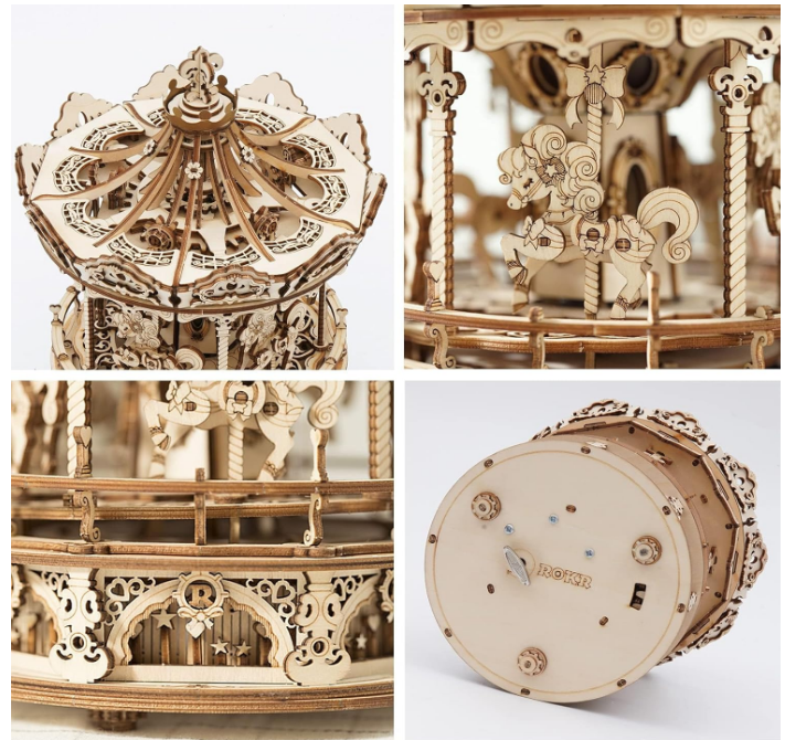 ROKR 3D Wooden Puzzle Carousel Music Box - 336pcs Spinning Merry-go-Round Musical Model Kit AMK62