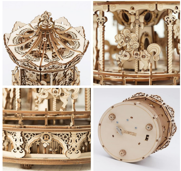 ROKR 3D Wooden Puzzle Carousel Music Box - 336pcs Spinning Merry-go-Round Musical Model Kit AMK62