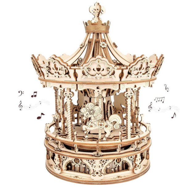 ROKR 3D Wooden Puzzle Carousel Music Box - 336pcs Spinning Merry-go-Round Musical Model Kit AMK62
