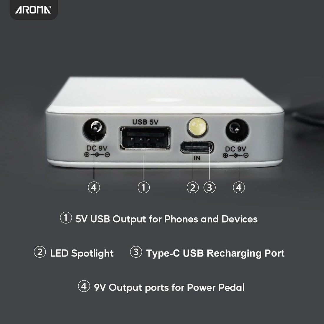 Aroma Guitar Pedal Battery Power Bank Supply Rechargeable with Built-In 10000mAh for 9V Effect Pedal and More Devices