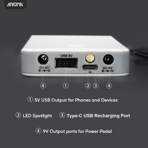 Aroma Guitar Pedal Battery Power Bank Supply Rechargeable with Built-In 10000mAh for 9V Effect Pedal and More Devices