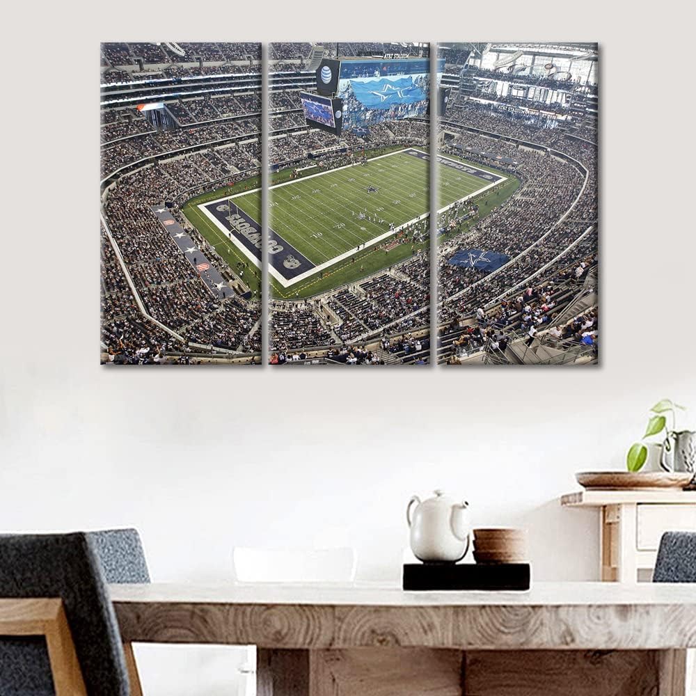 American Dallas Decor AT&T Stadium Pictures American Football Team Paintings 3 Panel Canvas Wall Art Cowboys Soccer Artwok Home Decor for Living Room Framed Ready to Hang, 36