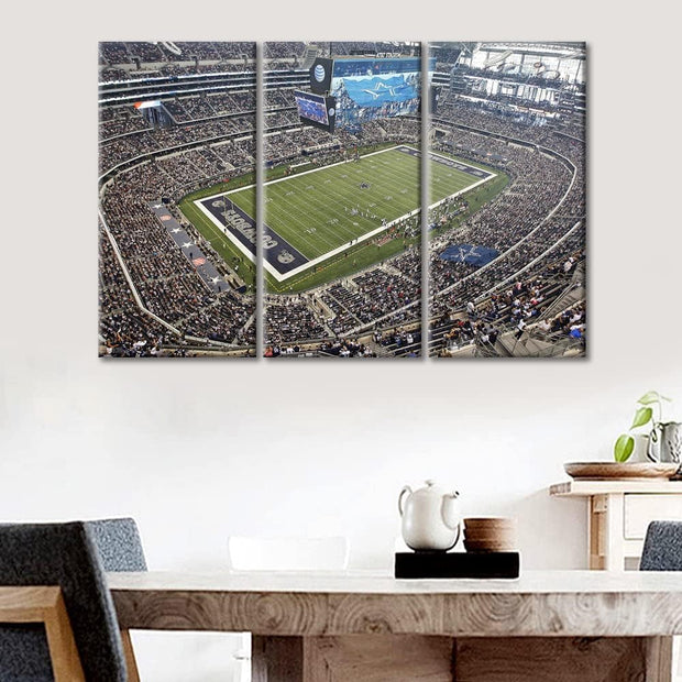 American Dallas Decor AT&T Stadium Pictures American Football Team Paintings 3 Panel Canvas Wall Art Cowboys Soccer Artwok Home Decor for Living Room Framed Ready to Hang, 36" Wx24 H