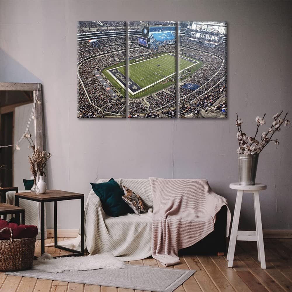 American Dallas Decor AT&T Stadium Pictures American Football Team Paintings 3 Panel Canvas Wall Art Cowboys Soccer Artwok Home Decor for Living Room Framed Ready to Hang, 36