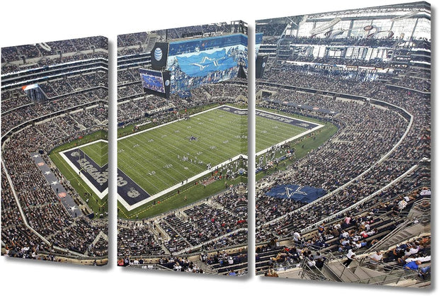 American Dallas Decor AT&T Stadium Pictures American Football Team Paintings 3 Panel Canvas Wall Art Cowboys Soccer Artwok Home Decor for Living Room Framed Ready to Hang, 36" Wx24 H