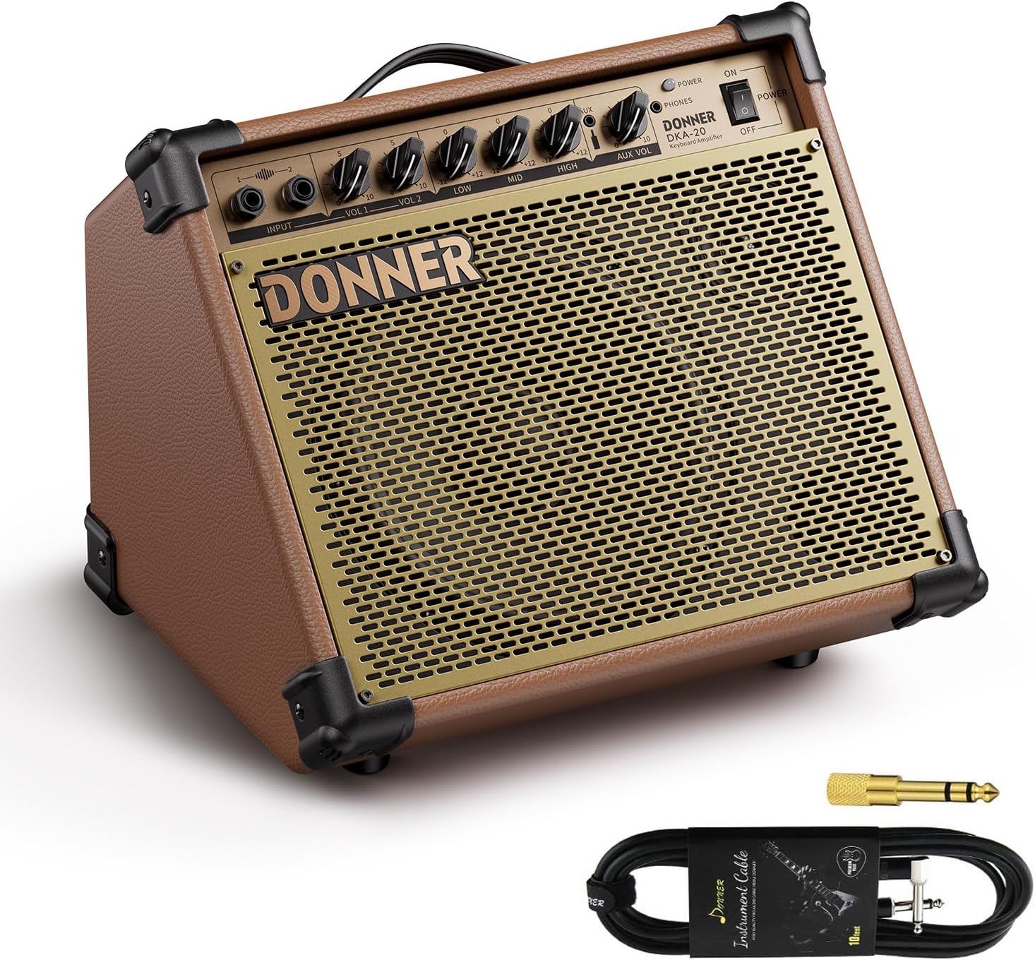 Donner DKA-20 Keyboard Amplifier 20 Watt Keyboard AMP with Aux in and Two Channels, Bass Guitar Amp, Piano Amplifier, Electronic Drum Speaker Support for Microphone Input