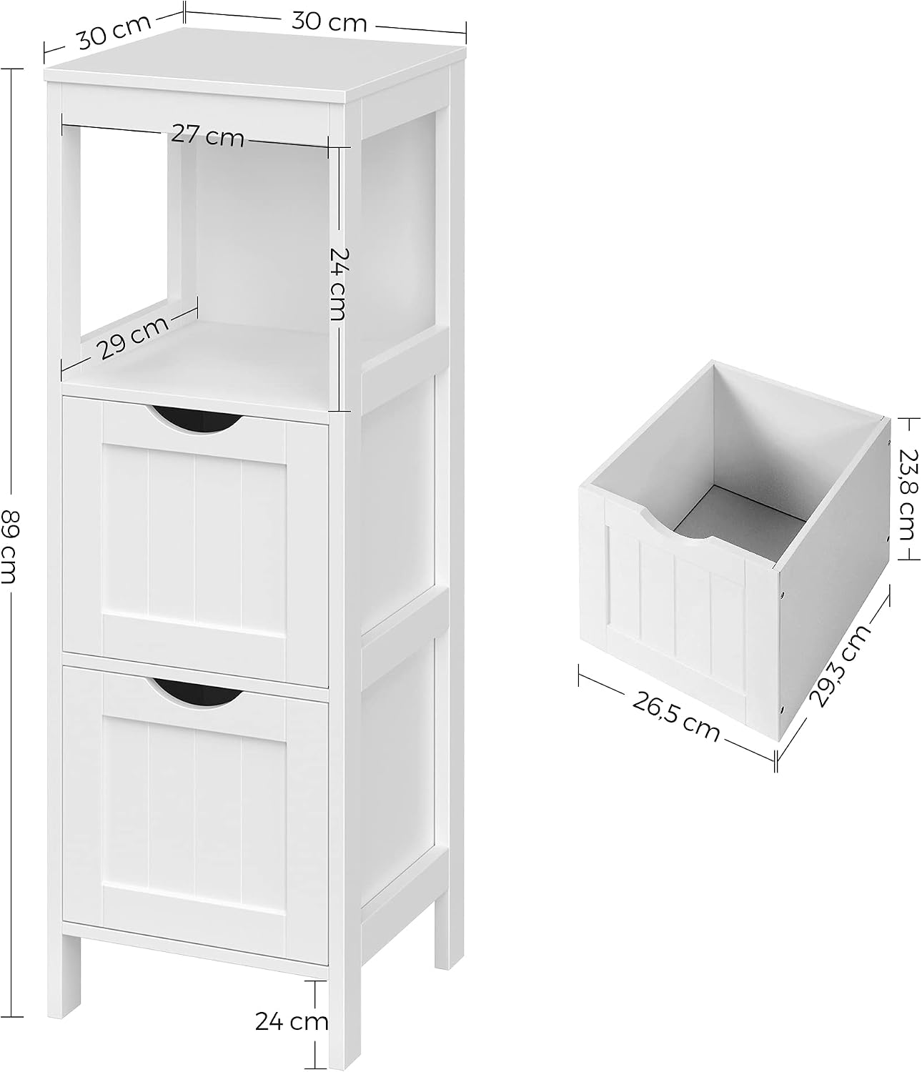 VASAGLE BBC42WT Bathroom Cabinet, Versatile Bathroom Shelf with 4 Levels, Wooden Bathroom Cabinet, Corner Cabinet, Medicine Cabinet, White, 30 x 89 x 30 cm