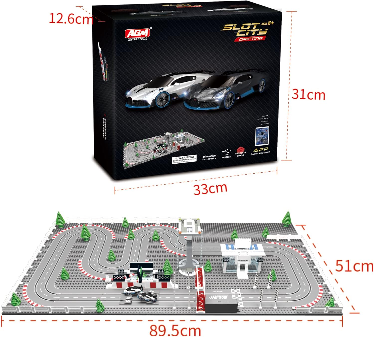 AGM MASTECH Mini Deluxe Block Building N Slot Car Race Set GD-12 1:87 Scale