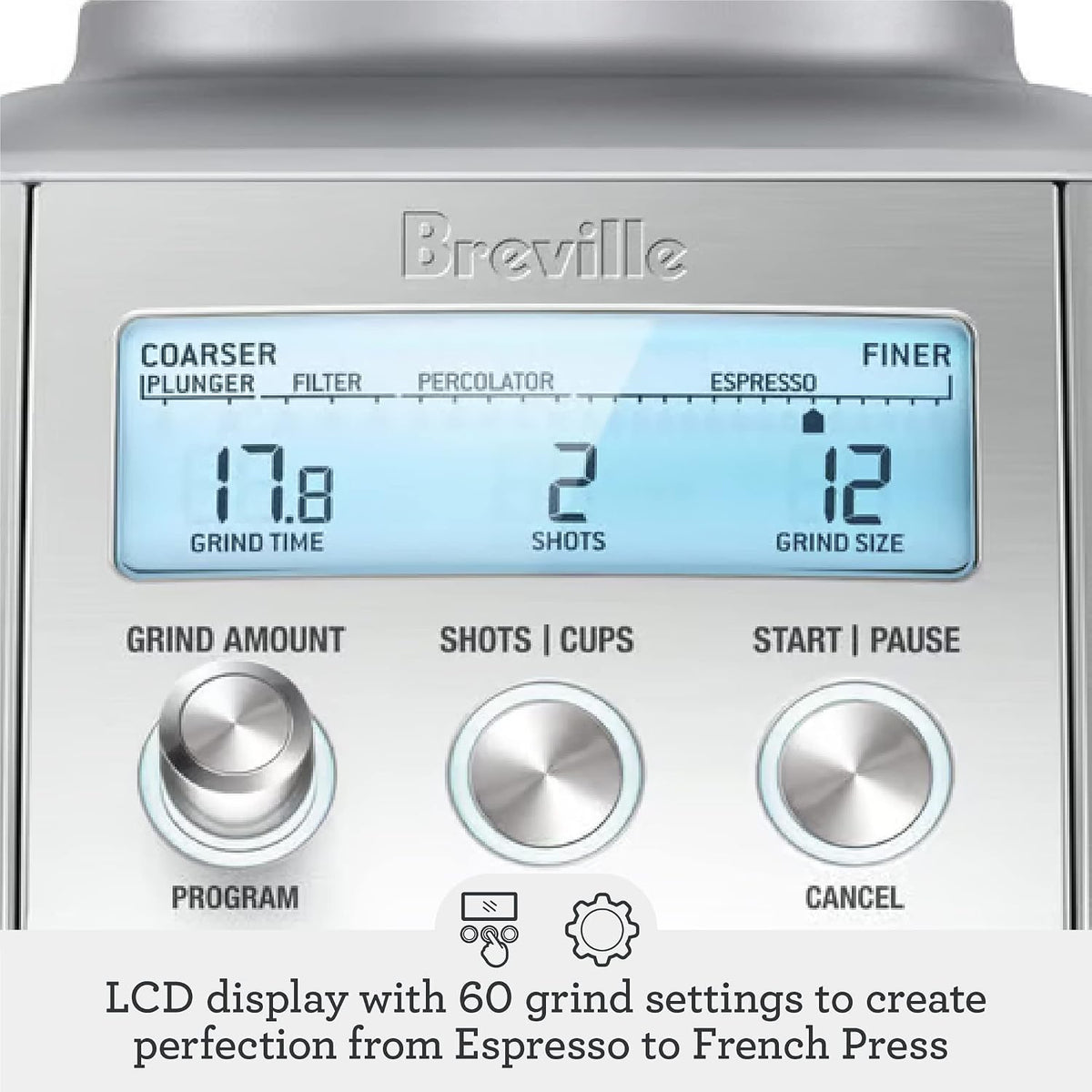 Breville BCG820BSS Smart Grinder Pro Coffee Bean Grinder, Brushed Stainless Steel
