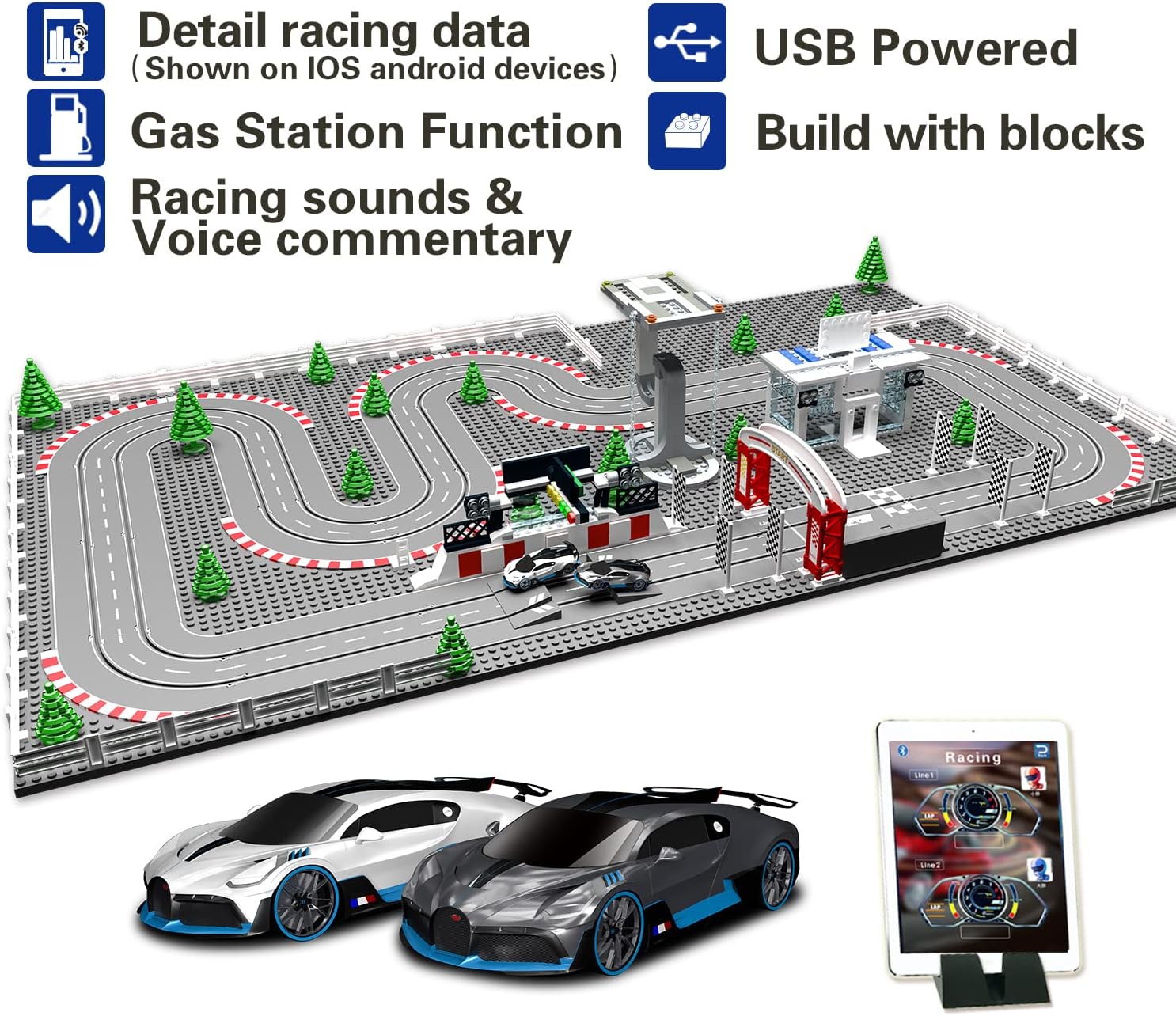 AGM MASTECH Mini Deluxe Block Building N Slot Car Race Set GD-12 1:87 Scale