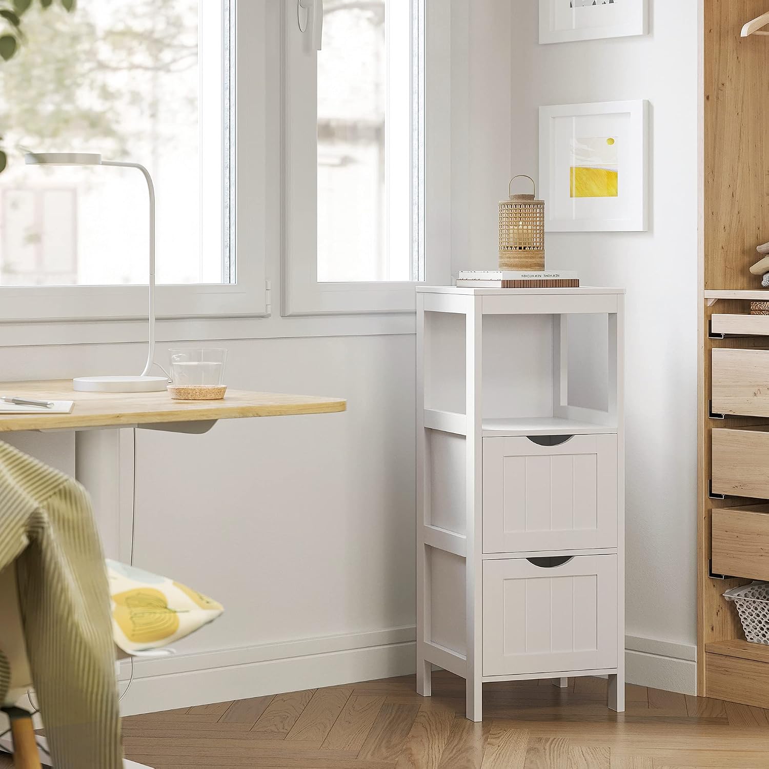 VASAGLE BBC42WT Bathroom Cabinet, Versatile Bathroom Shelf with 4 Levels, Wooden Bathroom Cabinet, Corner Cabinet, Medicine Cabinet, White, 30 x 89 x 30 cm