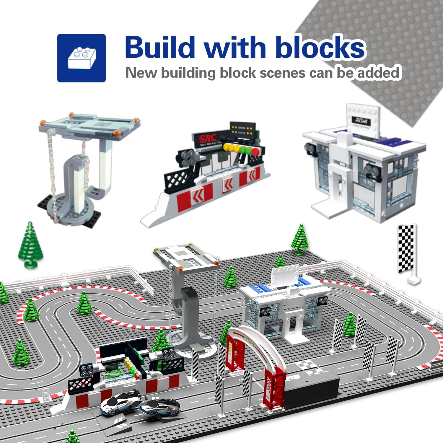 AGM MASTECH Mini Deluxe Block Building N Slot Car Race Set GD-12 1:87 Scale