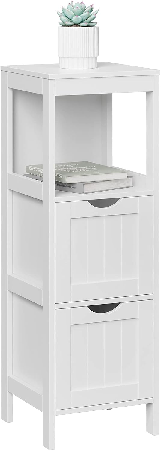 VASAGLE BBC42WT Bathroom Cabinet, Versatile Bathroom Shelf with 4 Levels, Wooden Bathroom Cabinet, Corner Cabinet, Medicine Cabinet, White, 30 x 89 x 30 cm