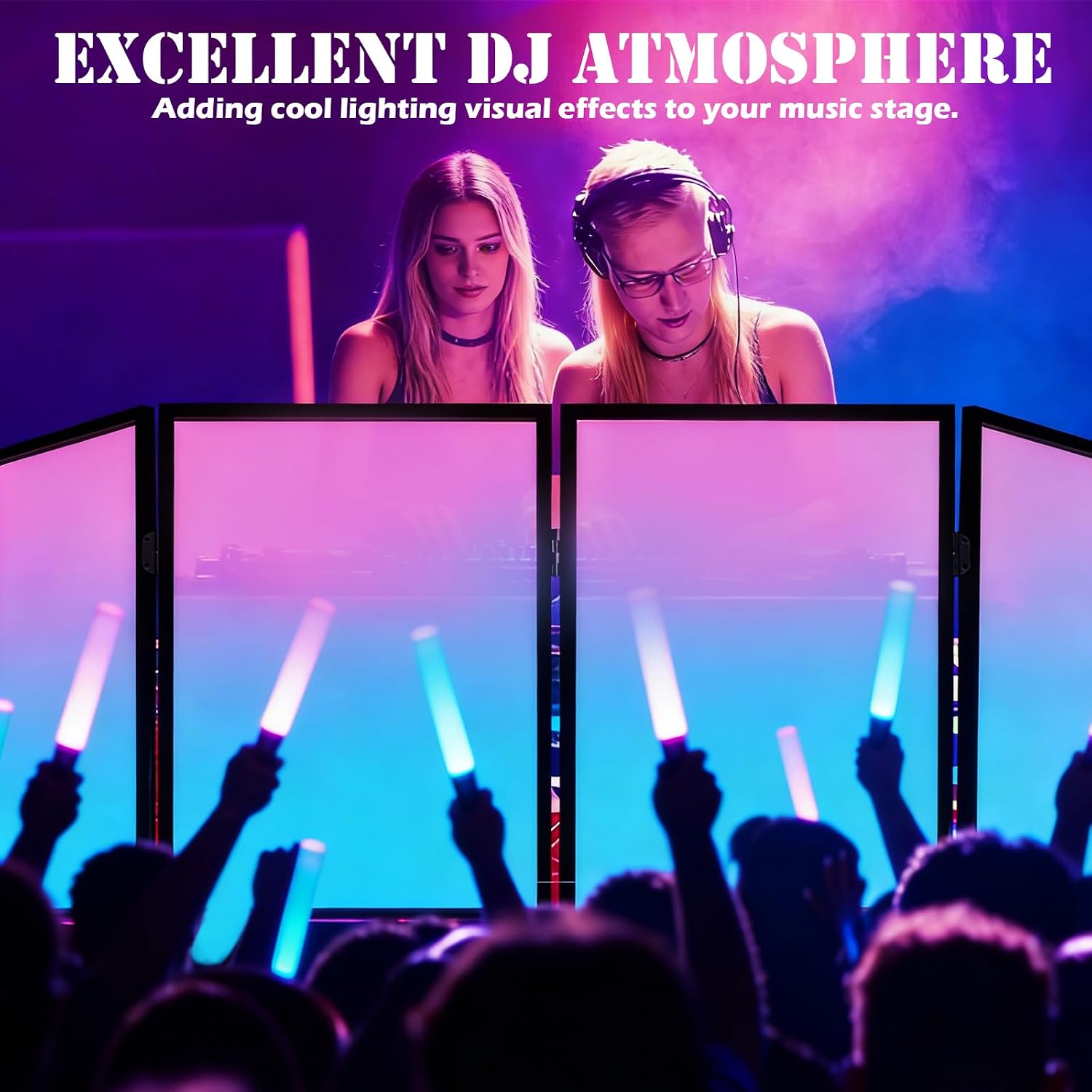 Portable DJ Facade Booth with Foldable Cover Screen, Black Steel Frame & 4 Detachable Panels, Includes White/Black Projector Display Scrims, 48