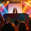 Portable DJ Facade Booth with Foldable Cover Screen, Black Steel Frame & 4 Detachable Panels, Includes White/Black Projector Display Scrims, 48