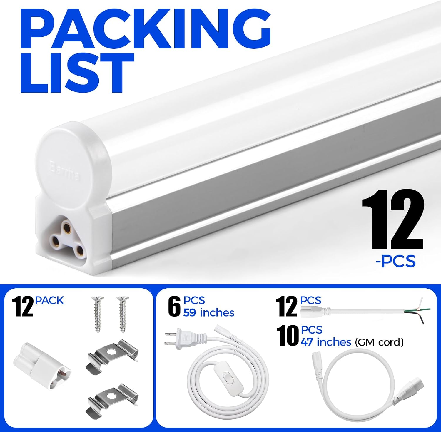 Barrina 12 Pack T5 LED Shop Light 4FT, 5000K Daylight White, 2200lm, 20W