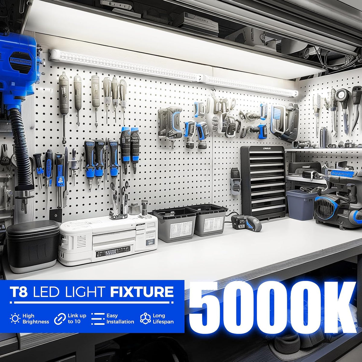 Barrina T8 LED Shop Lights 2FT, 20W 3000LM 5000K, 2 Pack, High Output Tube