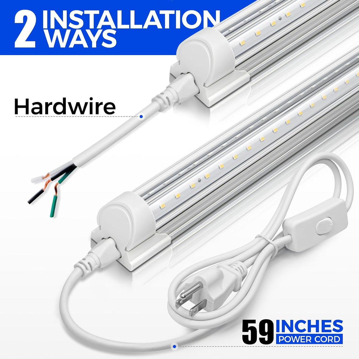 Barrina T8 LED Shop Lights 2FT, 20W 3000LM 5000K, 2 Pack, High Output Tube