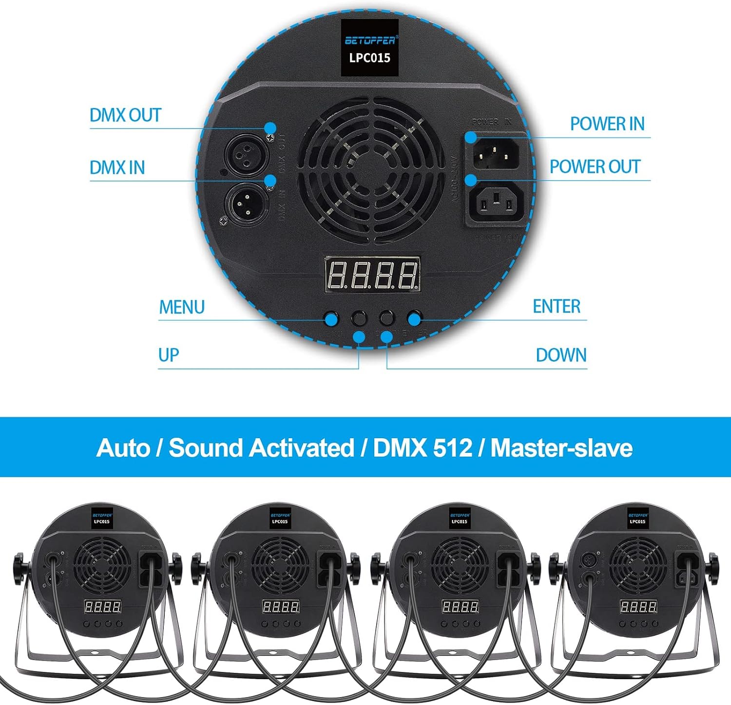 BETOPPER DJ Lights 2 Pack, 54x3W LED Par Lights, DMX Stage Lights Sound Activated, Strobe Wash Lights for Wedding, Church, Party, Club, Concert and Festival Events