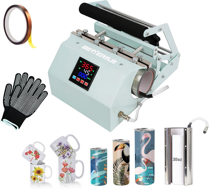 BetterSub Tumbler Mug Heat Press Machine 30 OZ 20 OZ 16 OZ Sublimation Straight Skinny Tumbler Mug Sublimation Print 11 OZ 15 OZ Sublimation Mug Heat Transfer (Teal)