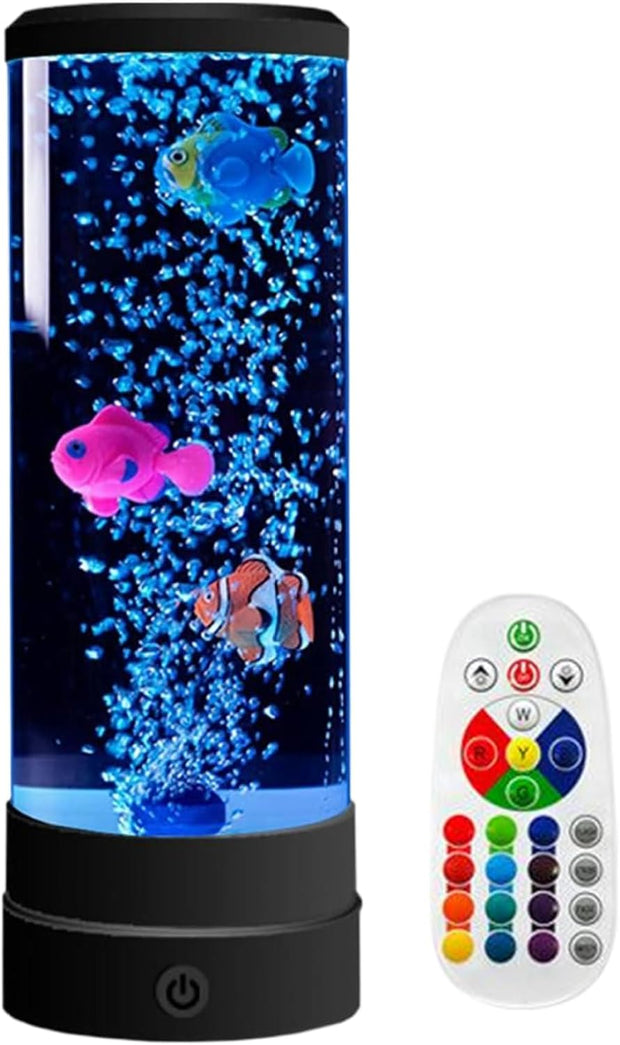 Bubble Fish Lamp Color Changing Fish Lamp USB & Battery Powered Creative Sensory Tank with Remote Control for Desk Office Home Decor Black