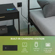 Queen Bed Frame with LED Lights and Charging Station, Metal Platform Bed Frame with Under Bed Storage, Black