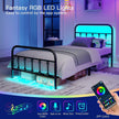 Queen Bed Frame with LED Lights and Charging Station, Metal Platform Bed Frame with Under Bed Storage, Black