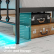 Queen Bed Frame with LED Lights and Charging Station, Metal Platform Bed Frame with Under Bed Storage, Black