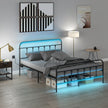 Queen Bed Frame with LED Lights and Charging Station, Metal Platform Bed Frame with Under Bed Storage, Black