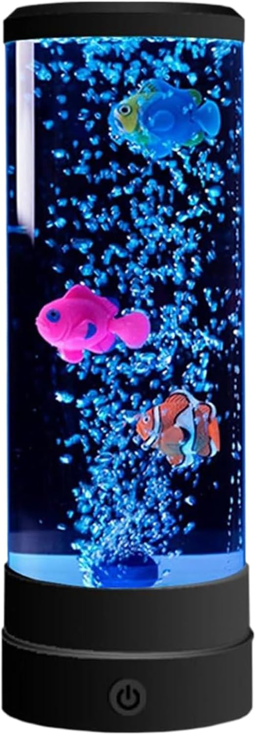 Bubble Fish Lamp Color Changing Fish Lamp USB & Battery Powered Creative Sensory Tank with Remote Control for Desk Office Home Decor Black