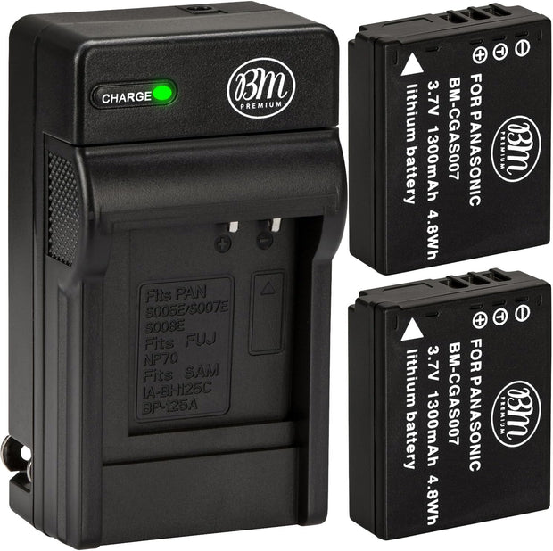 BM Premium 2-Pack of CGA-S007 Batteries and Battery Charger for Panasonic DMC-TZ1, DMC-TZ2, DMC-TZ3, DMC-TZ4, DMC-TZ5, DMC-TZ11, DMC-TZ15, DMC-TZ50 Digital Camera