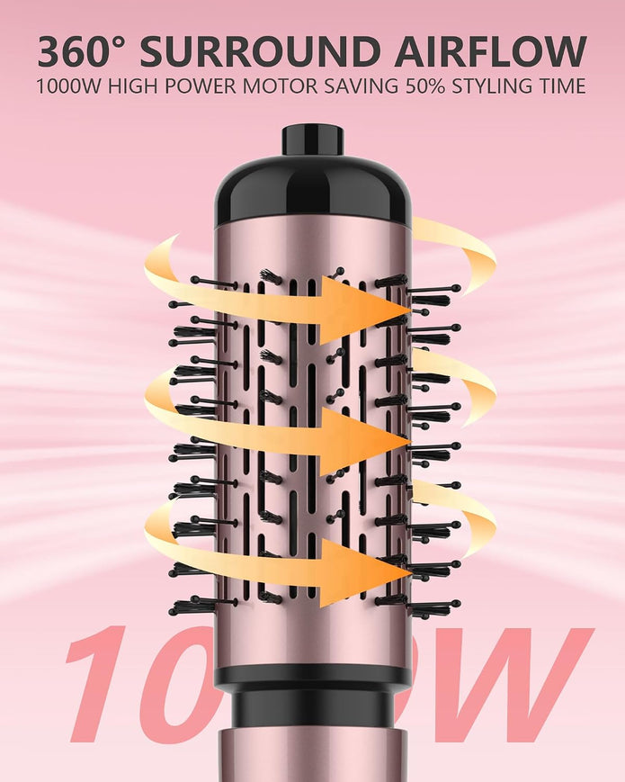 Rotating Hair Dryer Brush, 3-in-1 Hot Air Styler and Rotating Brush, Rotating Blow Dryer Brush with 2 Detachable Brushes(1.5