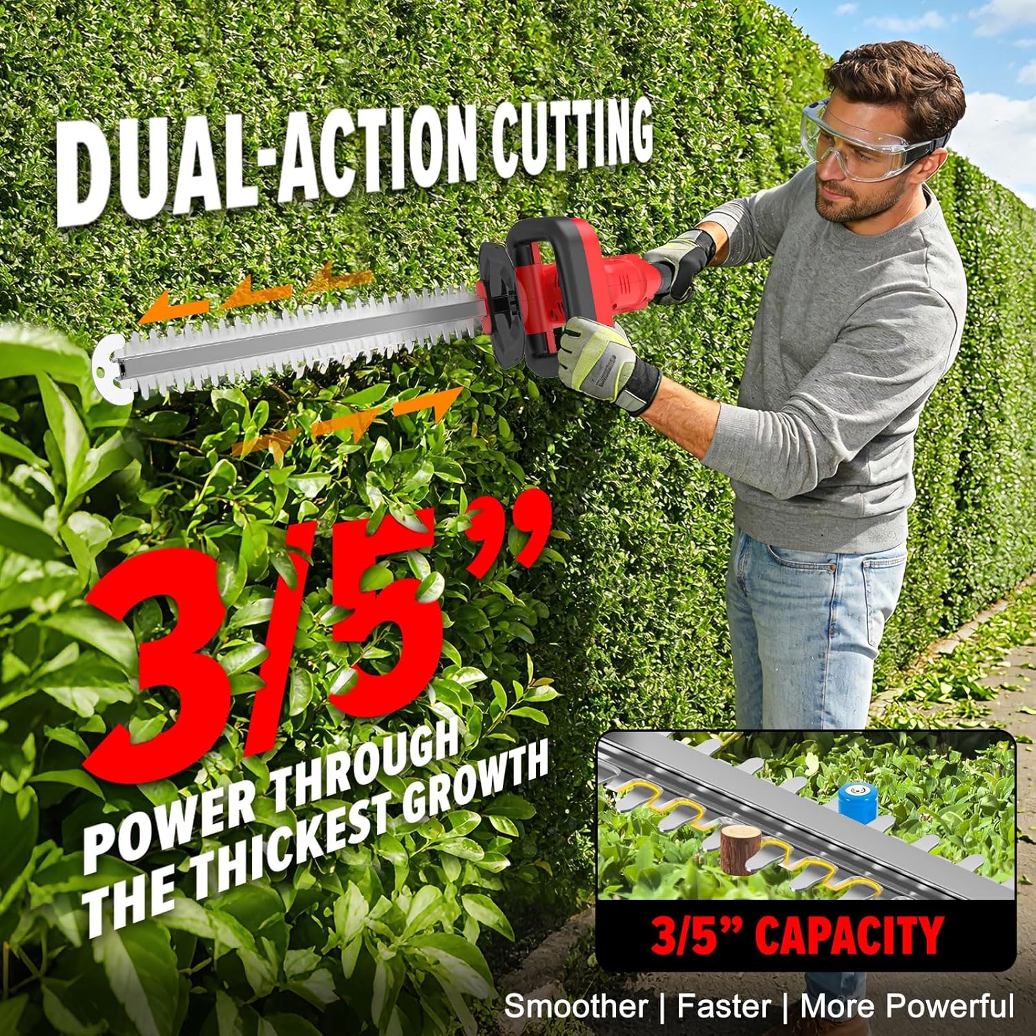 Hedge Trimmer Compatible for Milwaukee 18V Battery，Cordless Electric Hedge Trimmer with 1600RPM Brushless Motor, 22'' Dual-Action Blade with 3/5'' Cutting Capacity