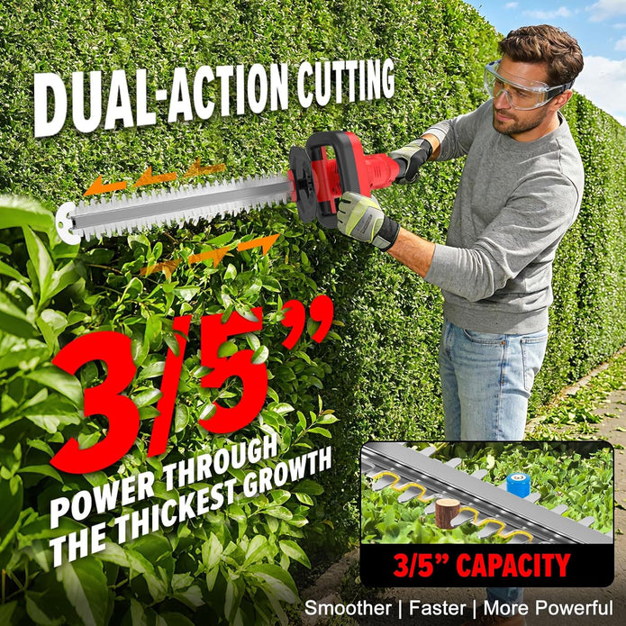 Hedge Trimmer Compatible for Milwaukee 18V Battery，Cordless Electric Hedge Trimmer with 1600RPM Brushless Motor, 22'' Dual-Action Blade with 3/5'' Cutting Capacity