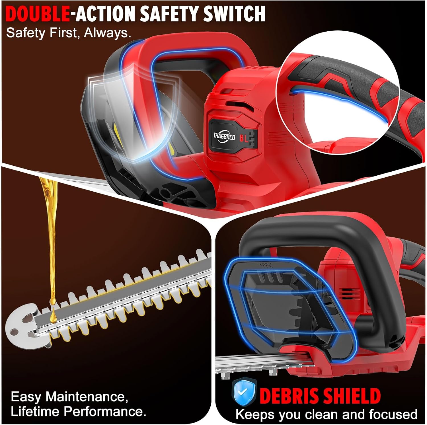 Hedge Trimmer Compatible for Milwaukee 18V Battery，Cordless Electric Hedge Trimmer with 1600RPM Brushless Motor, 22'' Dual-Action Blade with 3/5'' Cutting Capacity