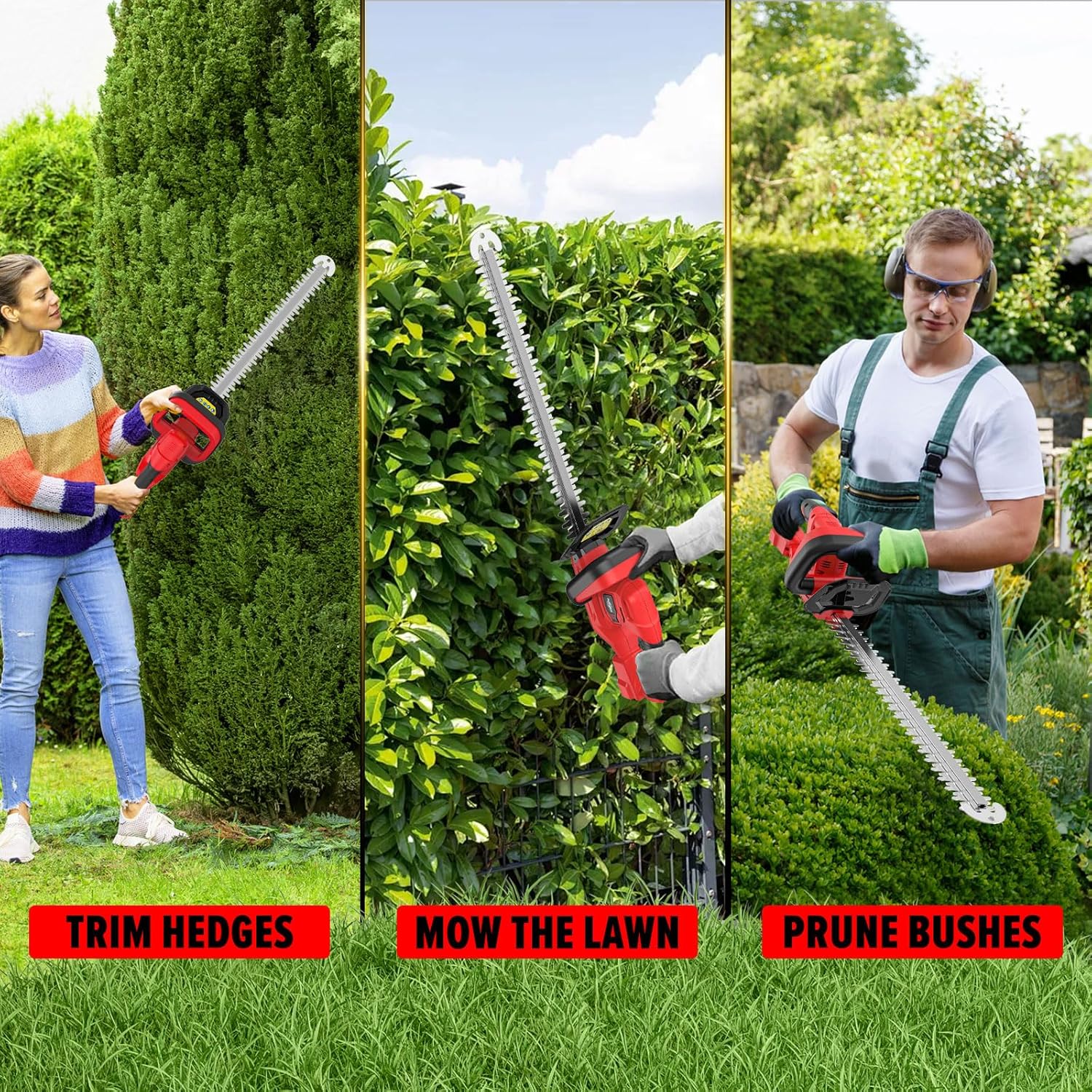 Hedge Trimmer Compatible for Milwaukee 18V Battery，Cordless Electric Hedge Trimmer with 1600RPM Brushless Motor, 22'' Dual-Action Blade with 3/5'' Cutting Capacity