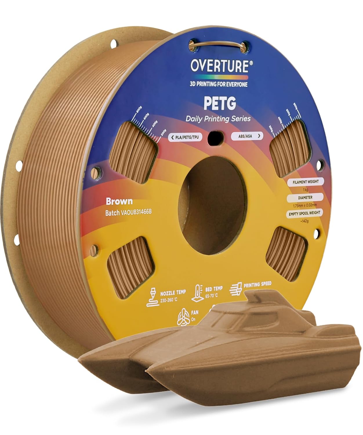 Case of 10 KG OVERTURE PETG Filament 1.75mm, High Speed 3D Printer Filament, Neatly Wound & Clog-Free, 1kg Spool (2.2lbs) Rapid PETG, Dimensional Accuracy +/- 0.02mm