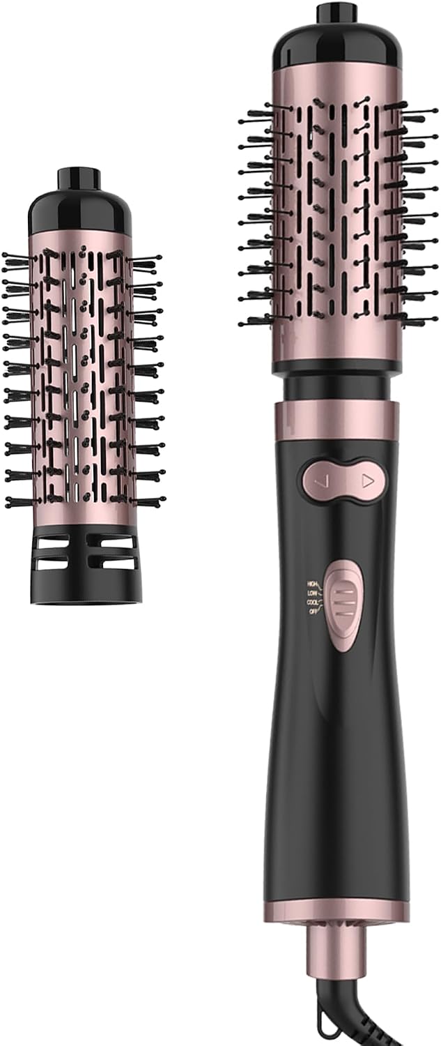 Rotating Hair Dryer Brush, 3-in-1 Hot Air Styler and Rotating Brush, Rotating Blow Dryer Brush with 2 Detachable Brushes(1.5"& 2"), Black