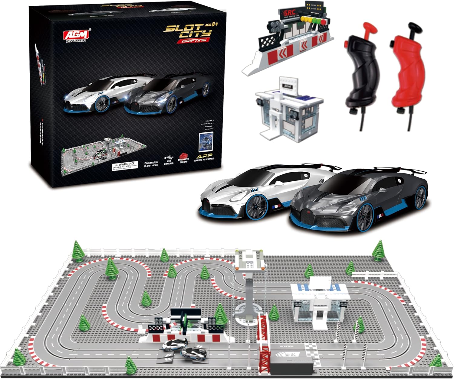 AGM MASTECH Mini Deluxe Block Building N Slot Car Race Set GD-12 1:87 Scale
