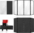 Portable DJ Facade Booth with Foldable Cover Screen, Black Steel Frame & 4 Detachable Panels, Includes White/Black Projector Display Scrims, 48