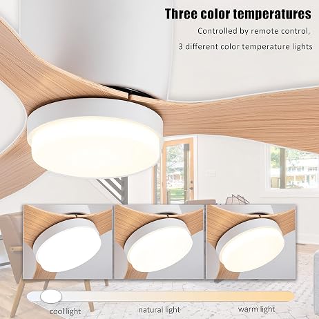 GESUM 42" Flush Mount Ceiling Fan Light with 3 Colors, 6 Speeds, Timing, Low Profile Ceiling Fan