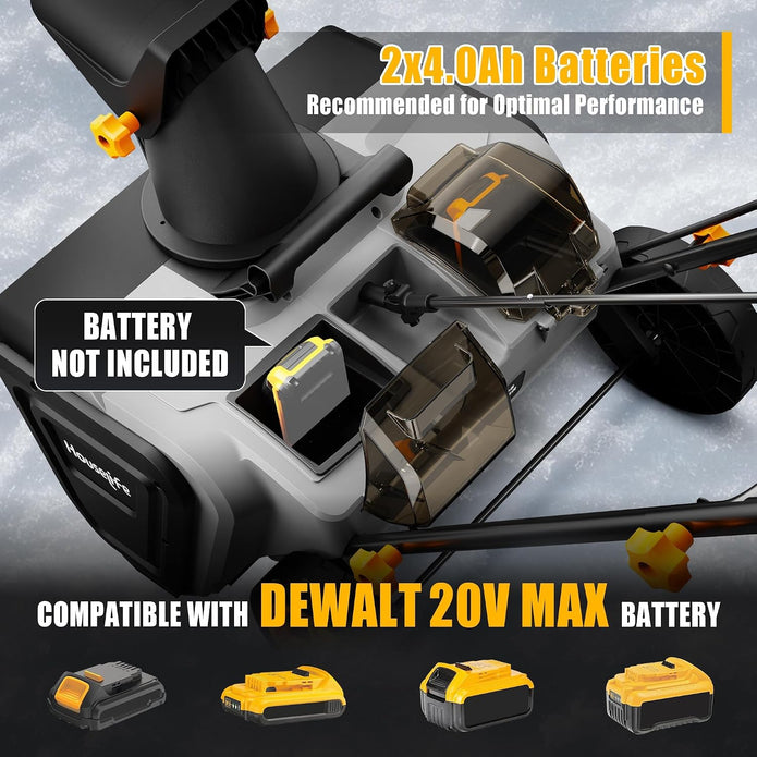 Cordless Snow Blower Compatible with DeWalt 20V Battery(Tool Only), 20'' Brushless Electric Snow Thrower with Rotating Chute